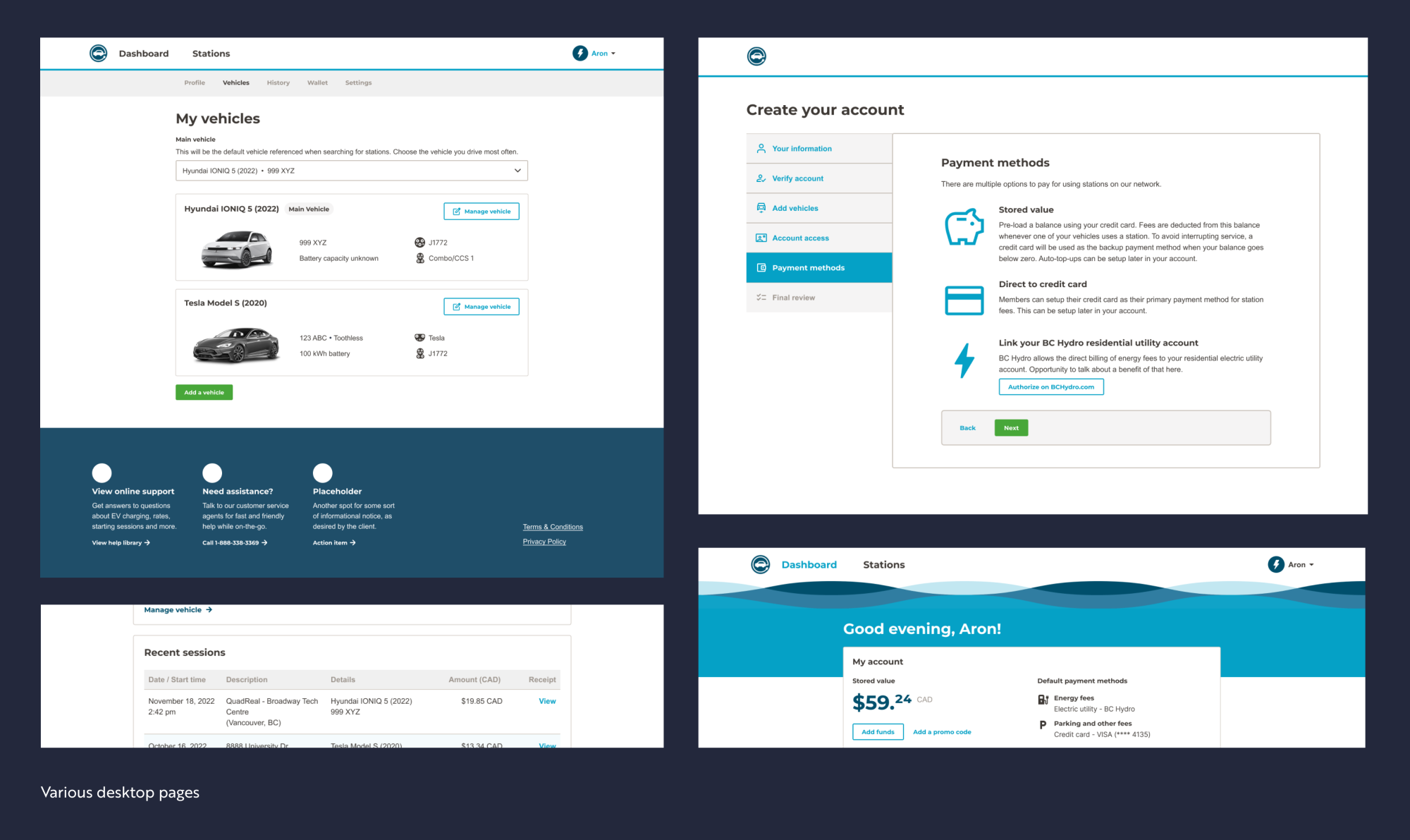Tap&GO EV desktop pages