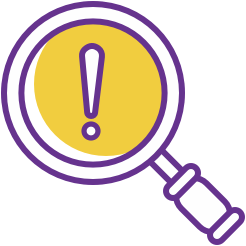 A magnifying glass that has found something interesting, depicted by an exclamation point.