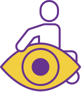 A person in a wheelchair that has an eye for a wheel, as seen from the side