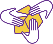 Three hands coming together with separate pieces of content to create something bigger and better