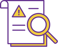 A magnifying glass looking at a document with errors while doing evaluative research.