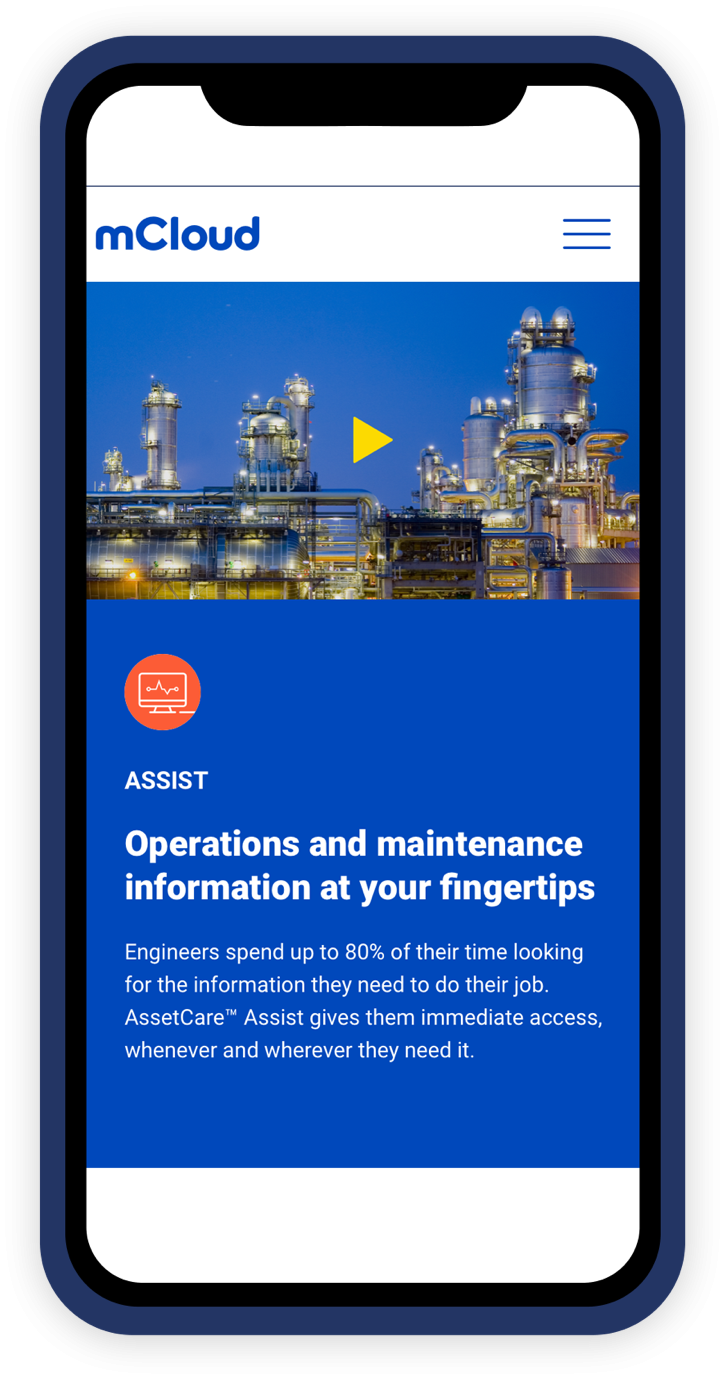 The mCloud website, as seen on a smartphone