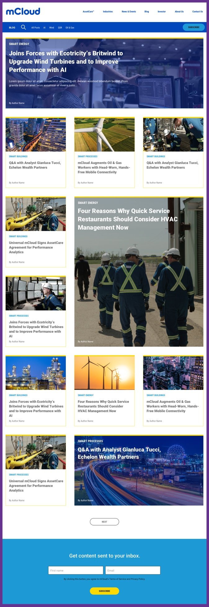 The blog page of mCloud's website