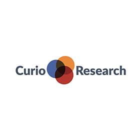 Curio Research logo is made by blue, orange and red circles and they slightly overlapped with each other to to represent inclusivity.