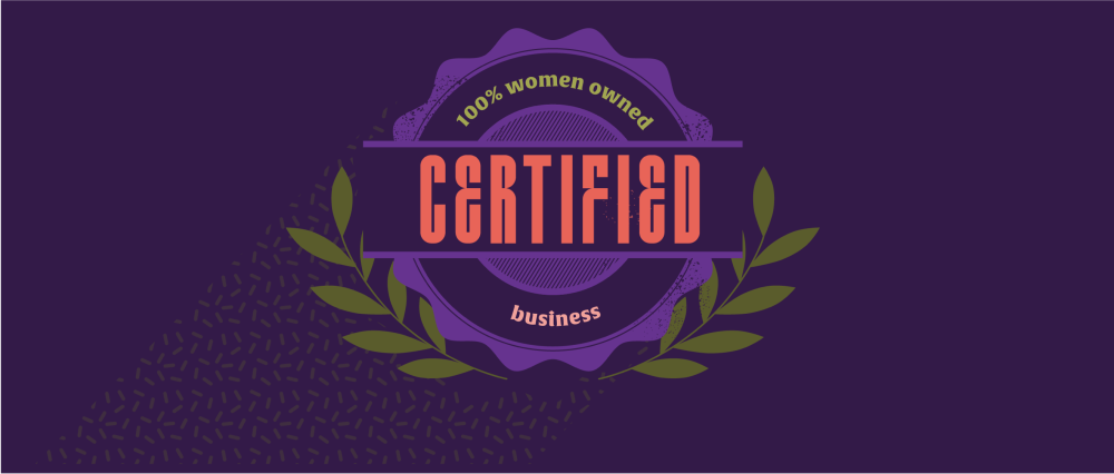 100% Certified Women Owned Business graphic seal