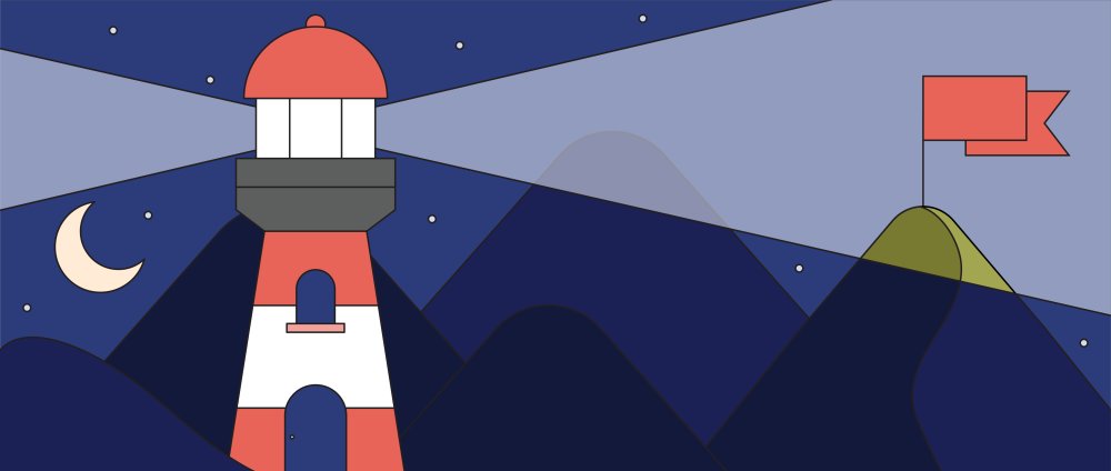 Lighthouse is providing guidance the destination where the flag on the top of the hill is lighten up. 