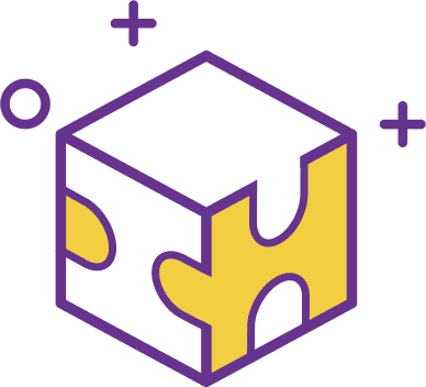 XR design services icon showing a cube built out of puzzle pieces