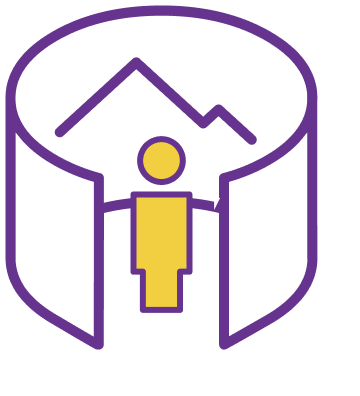 XR devise research icon showing an illustrated person in a 360 immersive environment