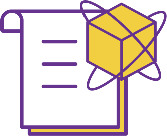 Getting started in XR icon showing a document and XR symbolic cube