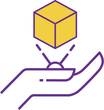XR + Human Impact icon with a hand holding a floating cube