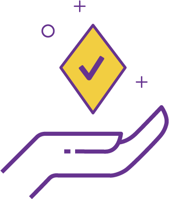 hand holding a diamond with a check mark inside