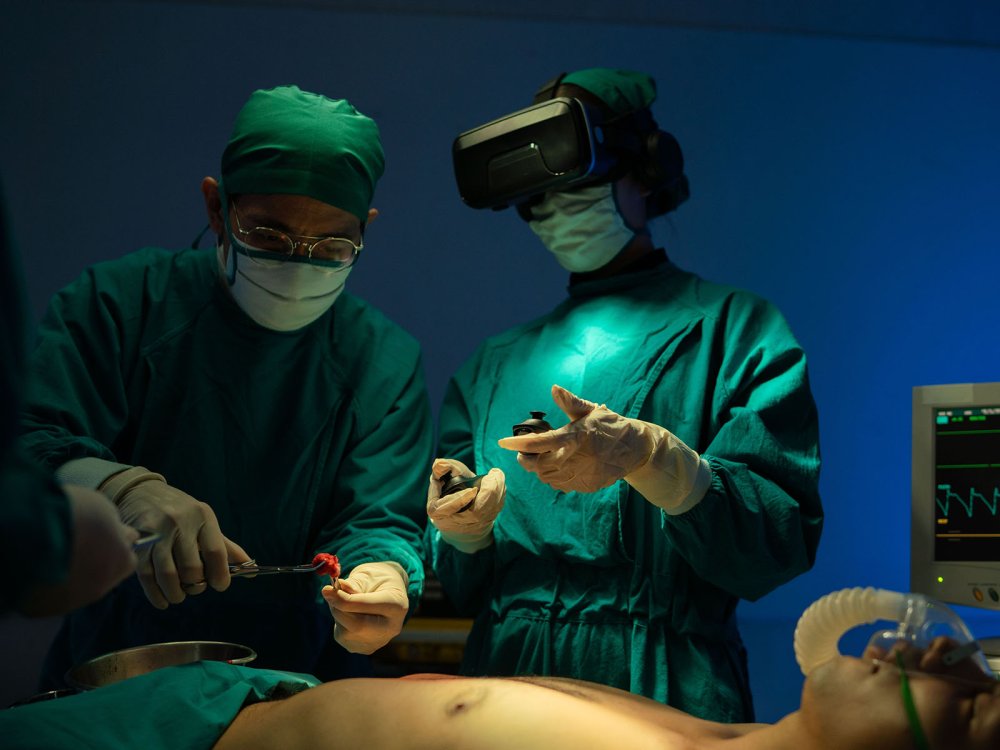 illustration of surgeons performing surgery using XR technology